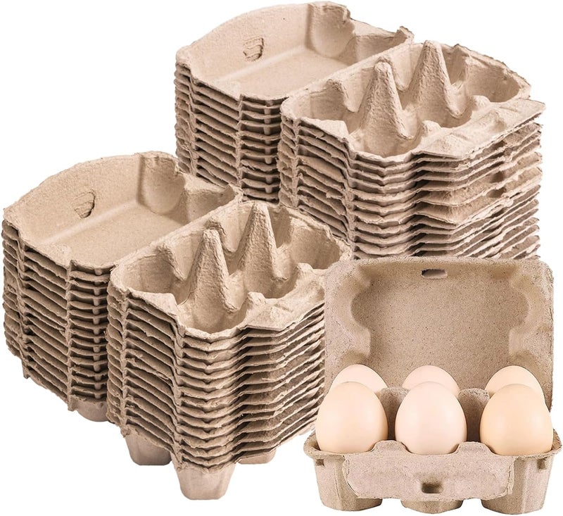 vwpvdeeg 50 Pack Half Dozen Egg Cartons, Blank Natural Pulp Egg Carton Bulk 6 Count for Chicken Eggs and Duck Eggs, Reusable, Protects, Egg Storage Containers for Home Kitchen and Farmhouse (50 PCS 6 Count) - Image 1